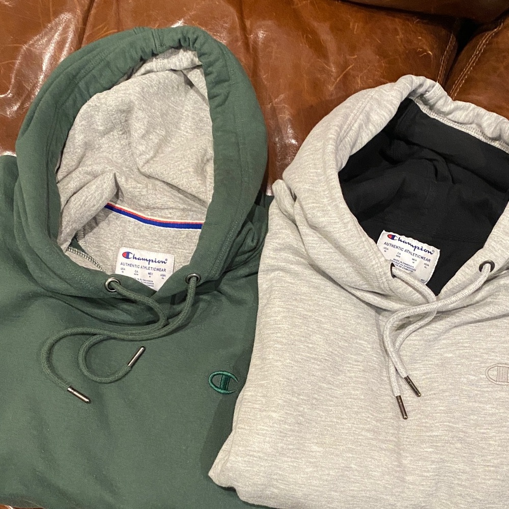 Champion Men's Dual-Tone Hoodies in Green and Gray